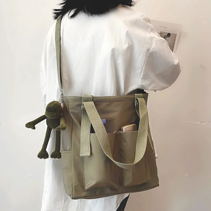 Anime Women's Bag Shopper Simple Fashion Zipper Handbags Nylon Waterproof Solid Crossbody Large Capacity Tote Shoulder Bags For Women - MantoMart