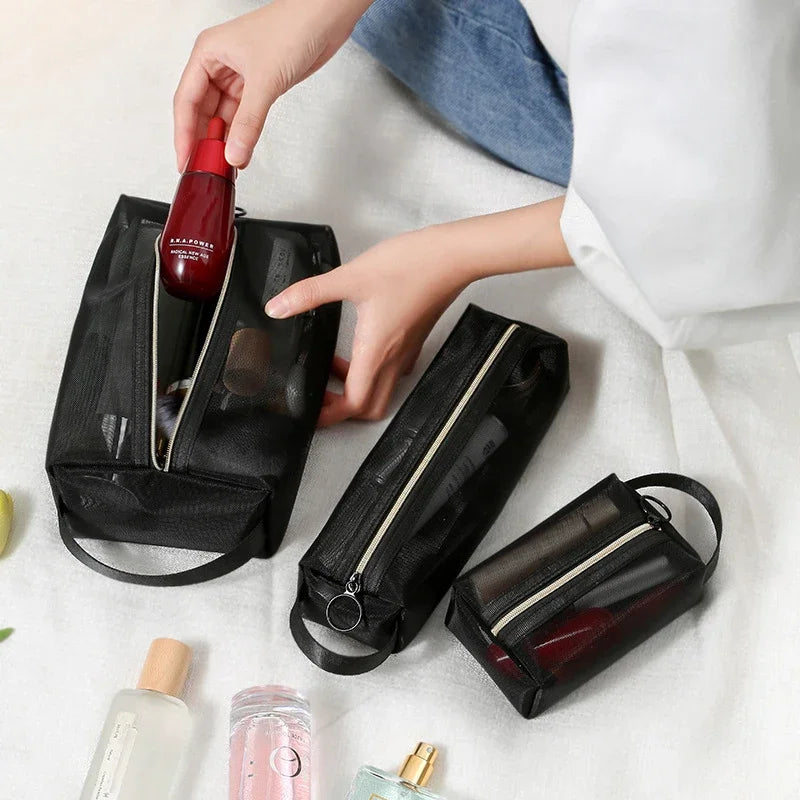 Anime Mesh Transparent Cosmetic Bags Small Large Clear Black Makeup Bag Portable Travel Toiletry Organizer Lipstick Storage Pouch - MantoMart