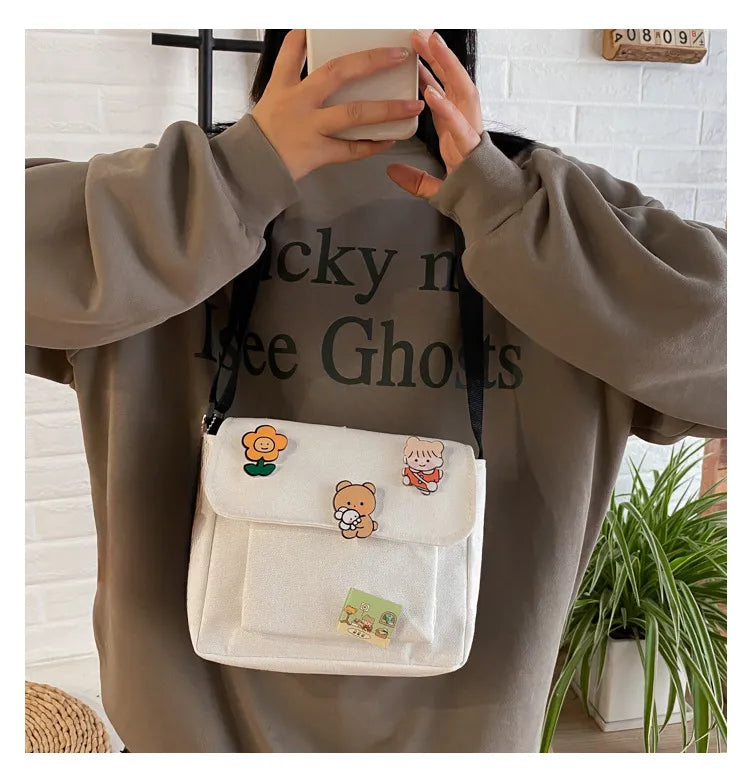 Anime Cute Canvas Small Bag Female New Japanese Diagonal Bag Wild Student Girl Shoulder Bag Bags for Women - MantoMart